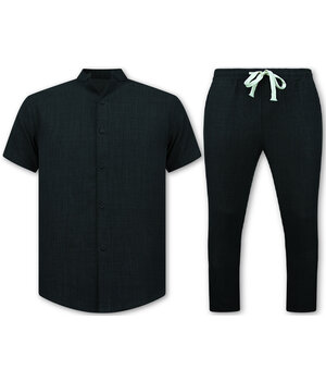 ENOS Linnen Zomerset Heren - Linnen Twinset - Linnen Overhemd Heren - Zomer Broek Heren - MG-012 - Zwart