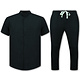 Zomerset Heren - Twinset - Linnen Look Overhemd Heren - Zomer Broek Heren - MG-012 - Zwart