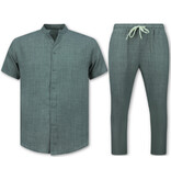 ENOS Zomerset Heren - Twinset - Linnen Look Overhemd Heren - Zomer Broek Heren - MG-012 - Grijs
