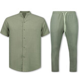 ENOS Zomerset Heren - Twinset - Linnen look Overhemd Heren - Zomer Broek Heren - MG-012 - Bruin