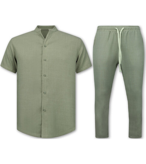 ENOS Zomerset Heren - Twinset - Linnen look Overhemd Heren - Zomer Broek Heren - MG-012 - Bruin