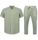 ENOS  Zomerset Heren -  Twinset - Linnen Look Overhemd Heren - Zomer Broek Heren - MG-012 - Beige