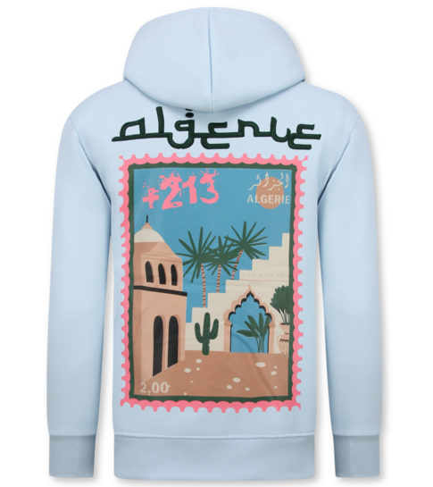 TRUE RISE Oversized Hoodie Heren met Capuchon - Algerie Print - Dik Geweven - 5816- Licht Blauw