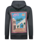 TRUE RISE Oversized Hoodie Heren met Capuchon - Algerie Print - Dik Geweven - 5816- Grijs