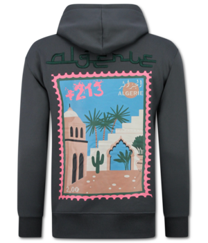 TRUE RISE Oversized Hoodie Heren met Capuchon - Algerie Print - Dik Geweven - 5816- Grijs
