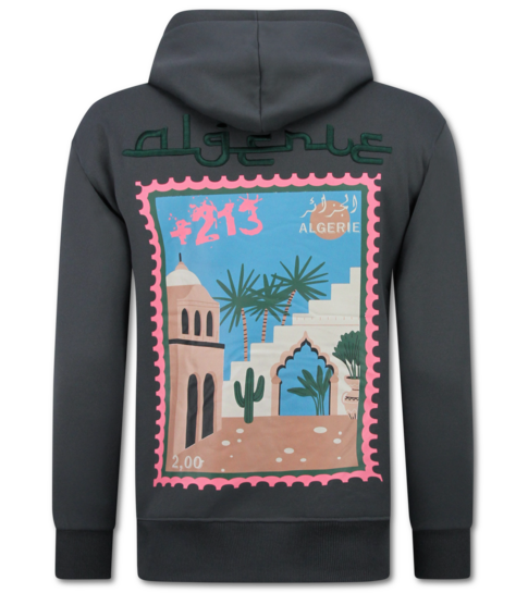 TRUE RISE Oversized Hoodie Heren met Capuchon - Algerie Print - Dik Geweven - 5816- Grijs