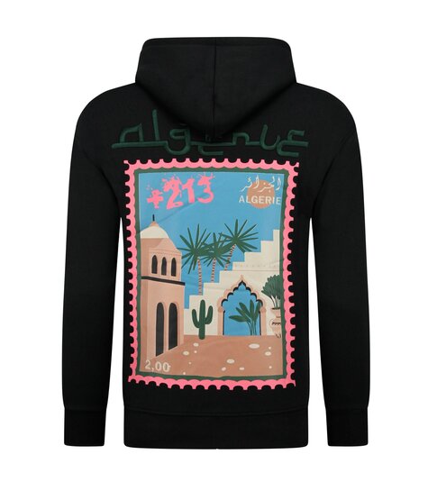 TRUE RISE Oversized Hoodie Heren met Capuchon - Algerie Print - Dik Geweven - 5816- Zwart