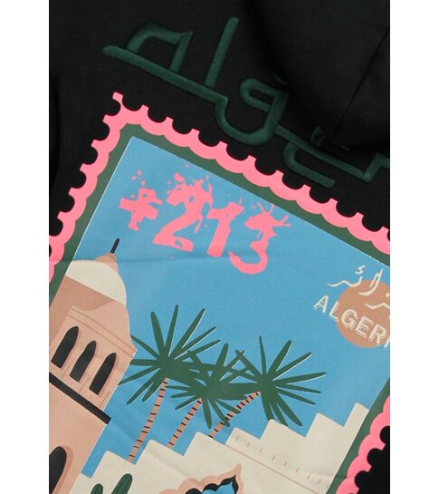 TRUE RISE Oversized Hoodie Heren met Capuchon - Algerie Print - Dik Geweven - 5816- Zwart