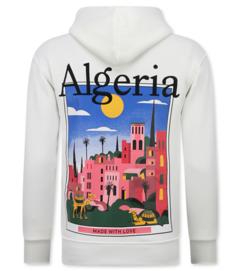 TRUE RISE Oversized Hoodie Heren met Capuchon - Algeria Print - Dik Geweven - 5813 - Wit