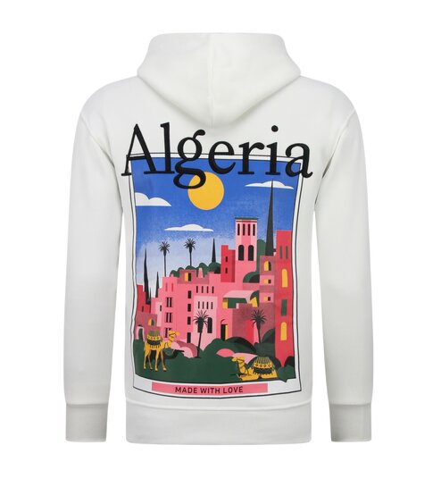 TRUE RISE Oversized Hoodie Heren met Capuchon - Algeria Print - Dik Geweven - 5813 - Wit