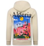 TRUE RISE Oversized Hoodie Heren met Capuchon - Algeria Print - Dik Geweven - 5813 - Bruin