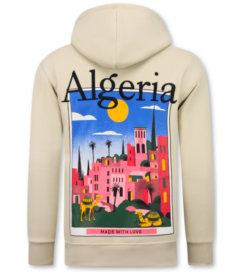 TRUE RISE Oversized Hoodie Heren met Capuchon - Algeria Print - Dik Geweven - 5813 - Bruin