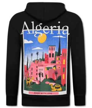 TRUE RISE Oversized Hoodie Heren met Capuchon - Algeria Print - Dik Geweven - 5813 - Zwart