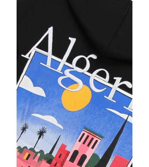 TRUE RISE Oversized Hoodie Heren met Capuchon - Algeria Print - Dik Geweven - 5813 - Zwart