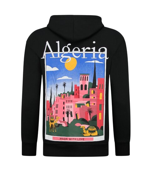 TRUE RISE Oversized Hoodie Heren met Capuchon - Algeria Print - Dik Geweven - 5813 - Zwart
