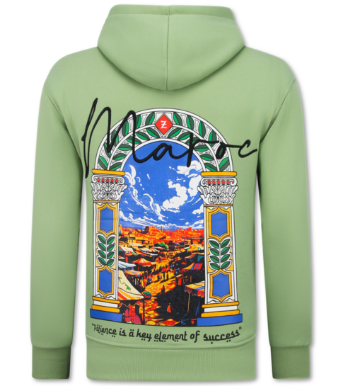 TRUE RISE Oversized Hoodie Heren met Capuchon - Maroc Print - Dik Geweven - 5818 - Groen