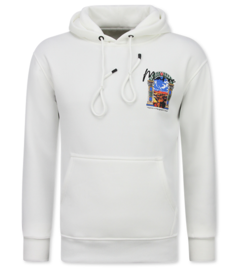 TRUE RISE Oversized Hoodie Heren met Capuchon - Maroc Print - Dik Geweven - 5818 - Wit