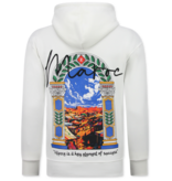 TRUE RISE Oversized Hoodie Heren met Capuchon - Maroc Print - Dik Geweven - 5818 - Wit