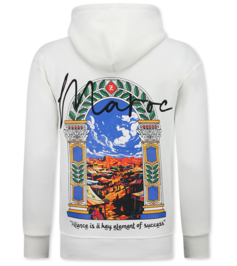 TRUE RISE Oversized Hoodie Heren met Capuchon - Maroc Print - Dik Geweven - 5818 - Wit