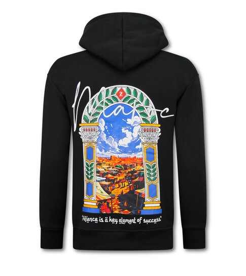TRUE RISE Oversized Hoodie Heren met Capuchon - Maroc Print - Dik Geweven - 5818 - Zwart