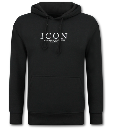 TRUE RISE Oversized Hoodie Heren met Capuchon - ICON Milano Print - Dik Geweven - 5812 - Zwart