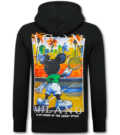 TRUE RISE Oversized Hoodie Heren met Capuchon - ICON Milano Print - Dik Geweven - 5812 - Zwart