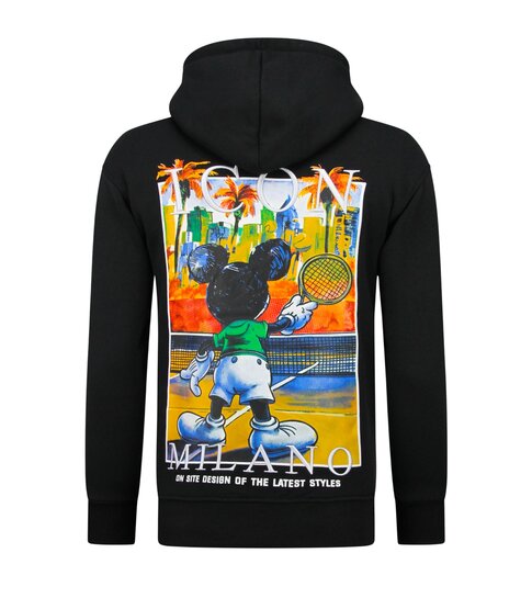 TRUE RISE Oversized Hoodie Heren met Capuchon - ICON Milano Print - Dik Geweven - 5812 - Zwart