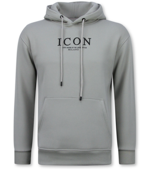TRUE RISE Oversized Hoodie Heren met Capuchon - ICON Puzzel Milano Print - Dik Geweven - 5811 - Grijs