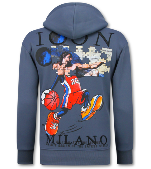 TRUE RISE Oversized Hoodie Heren met Capuchon - ICON Puzzel Milano Print - Dik Geweven - 5811 -  Blauw