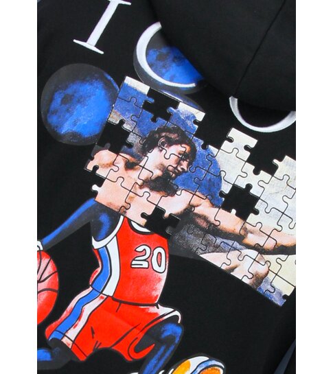 TRUE RISE Oversized Hoodie Heren met Capuchon - ICON Puzzel Milano Print - Dik Geweven - 5811 - Zwart