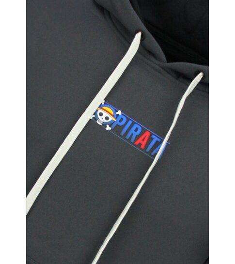 TRUE RISE Oversized Hoodie Heren met Capuchon - One Piece Pirata Print - Dik Geweven - 5725 - Grijs