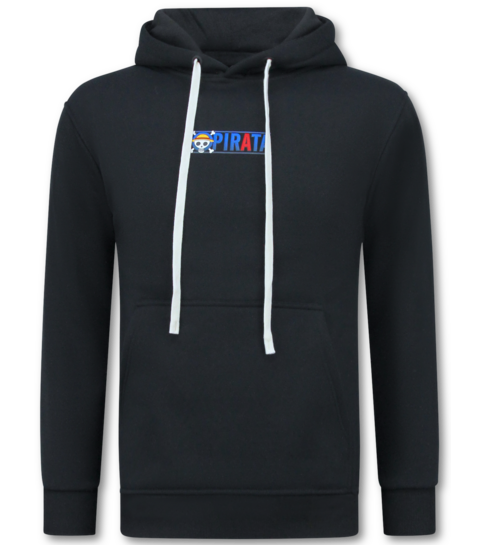 TRUE RISE Oversized Hoodie Heren met Capuchon - One Piece Pirata Print - Dik Geweven - 5725 - Zwart