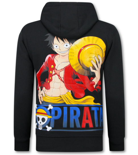 TRUE RISE Oversized Hoodie Heren met Capuchon - One Piece Pirata Print - Dik Geweven - 5725 - Zwart