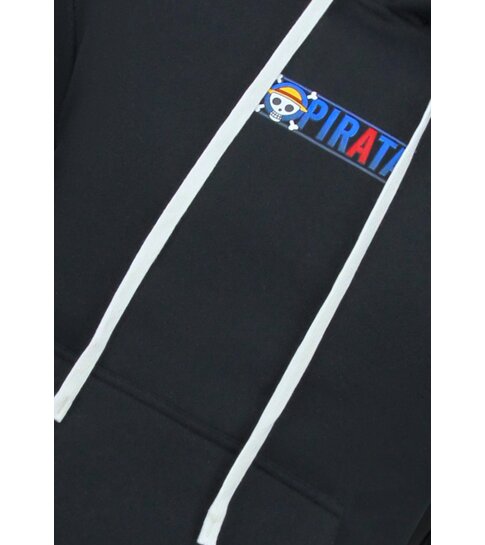 TRUE RISE Oversized Hoodie Heren met Capuchon - One Piece Pirata Print - Dik Geweven - 5725 - Zwart