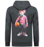 TRUE RISE Oversized Hoodie Heren met Capuchon - ICON Panther Print - Dik Geweven - 5795 - Grijs