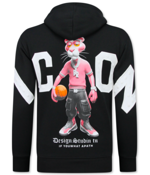 TRUE RISE Oversized Hoodie Heren met Capuchon - ICON Panther Print - Dik Geweven - 5795 - Zwart