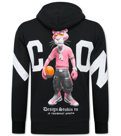 TRUE RISE Oversized Hoodie Heren met Capuchon - ICON Panther Print - Dik Geweven - 5795 - Zwart