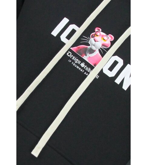 TRUE RISE Oversized Hoodie Heren met Capuchon - ICON Panther Print - Dik Geweven - 5795 - Zwart