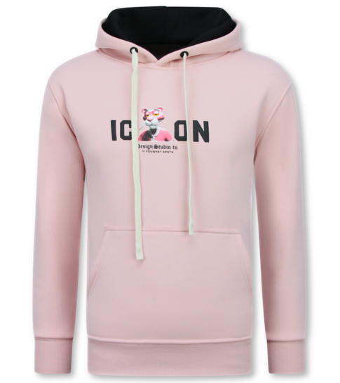 TRUE RISE Oversized Hoodie Heren met Capuchon - ICON Panther Print - Dik Geweven - 5795 - Roze