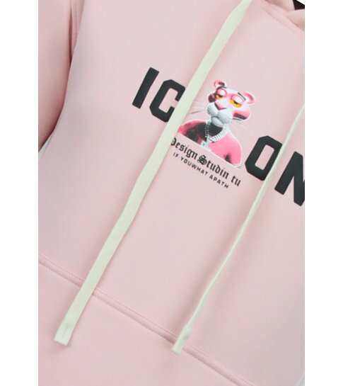 TRUE RISE Oversized Hoodie Heren met Capuchon - ICON Panther Print - Dik Geweven - 5795 - Roze