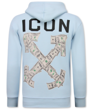 TRUE RISE Oversized Hoodie Heren met Capuchon - ICON Dollar Print - Dik Geweven - 5567 - Blauw