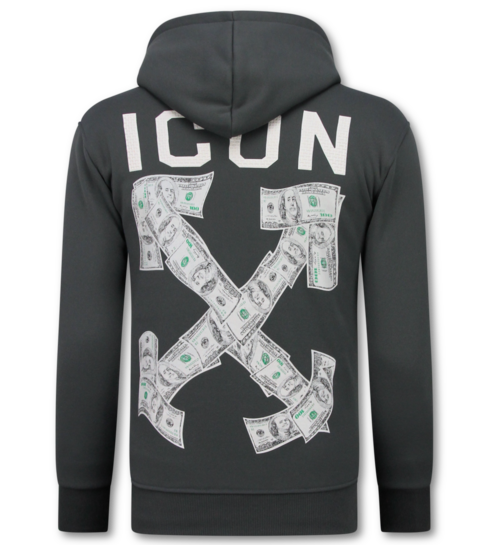TRUE RISE Oversized Hoodie Heren met Capuchon - ICON Dollar Print - Dik Geweven - 5567 - Grijs