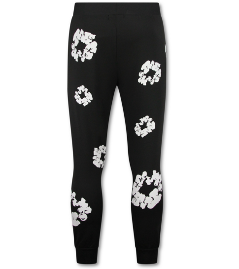 TopStar Dik Geweven Heren Trainingspak met Bloemenprint all Over Print - Bloemenpak Heren - Twinset - 5991 - Zwart