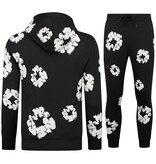 True Rise Dik Geweven Heren Trainingspak met Bloemenprint all Over Print - Bloemenpak Heren - Twinset - 5991 - Zwart