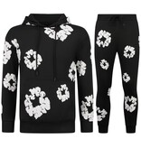 TopStar Dik Geweven Heren Trainingspak met Bloemenprint all Over Print - Bloemenpak Heren - Twinset - 5991 - Zwart