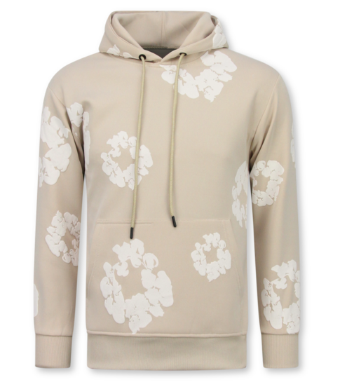 True Rise Dik Geweven Heren Trainingspak met Bloemenprint all Over Print - Bloemenpak Heren - Twinset - 5991 - Beige