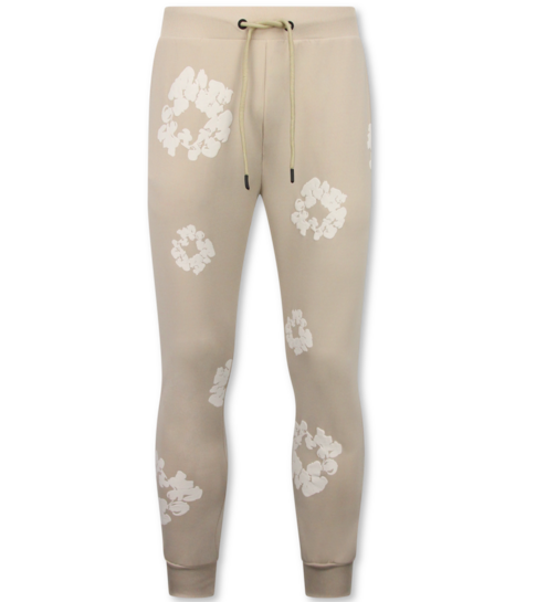TopStar Dik Geweven Heren Trainingspak met Bloemenprint all Over Print - Bloemenpak Heren - Twinset - 5991 - Beige