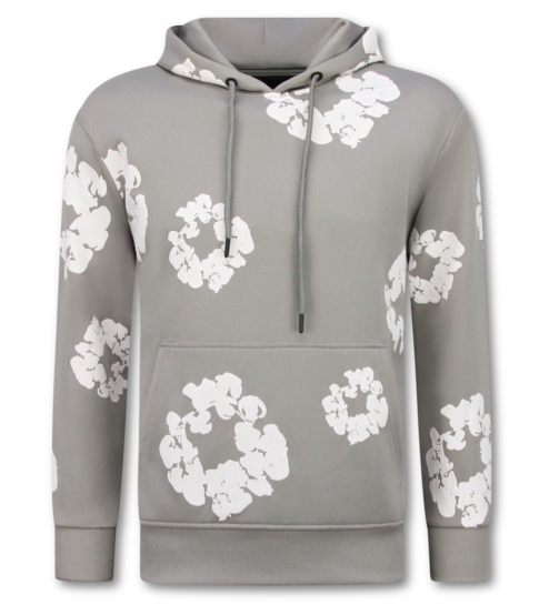 True Rise Dik Geweven Heren Trainingspak met Bloemenprint all Over Print - Bloemenpak Heren - Twinset - 5991- Grijs