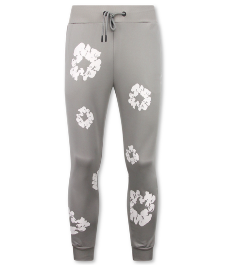 True Rise Dik Geweven Heren Trainingspak met Bloemenprint all Over Print - Bloemenpak Heren - Twinset - 5991- Grijs