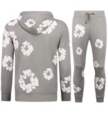 True Rise Dik Geweven Heren Trainingspak met Bloemenprint all Over Print - Bloemenpak Heren - Twinset - 5991- Grijs